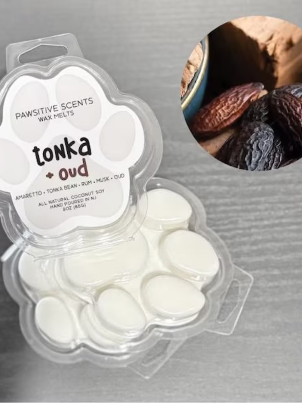 Wax Melt Paw Print/Tonka & Oud Scent/Vegan Coconut Soy Wax